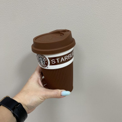 Склянка керамічна з силіконовою кришкою UKC 360 мл Starbucks 9702 коричневий з білим Харків