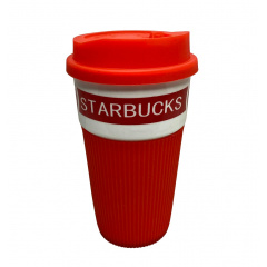 Стакан керамічний із силіконовою кришкою UKC 400 мл Starbucks 9703 червоний з білим Чернівці