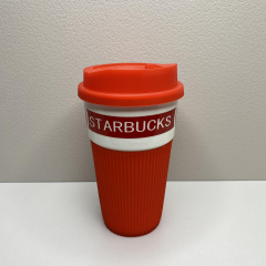 Стакан керамічний із силіконовою кришкою UKC 400 мл Starbucks 9703 червоний з білим Чернівці