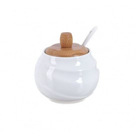 Цукорниця Ceram-Bamboo з ложкою та бамбуковою кришкою BonaDi 300 мл Білий BD-375-311