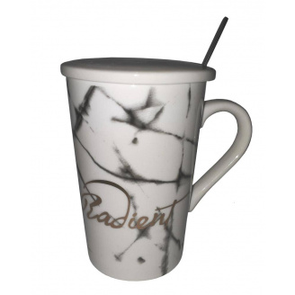 Чашка с крышкой керамическая с ложкой 