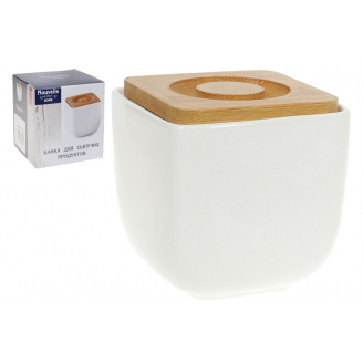 Банка фарфоровая для сыпучих продуктов 400 мл с бамбуковой крышкой Naturel BonaDi 375-371