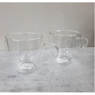 Набір чашок з ручками Ardesto з подвійними стінками 250 мл h-8,2 см 2 шт. боросилікатне скло AR2625GH