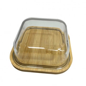 Блюдо-сирниця бамбукове зі скляною кришкою 19,2х19,2х7 см OLens O102-628