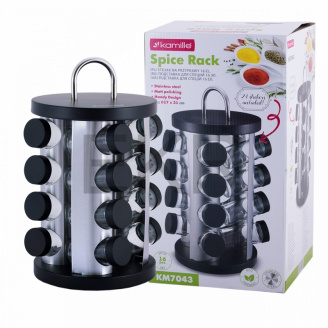 Набор ёмкостей для специй Kamille на круглой подставке 16 шт KM-7043