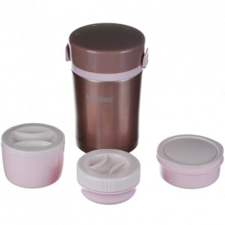 Термос пищевой из нержавеющей стали с контейнерами 1 литр A-PLUS-1669