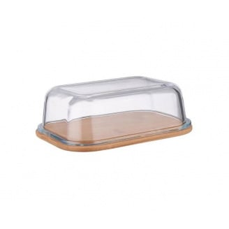 Блюдо-сырница стеклянное с бамбуковой крышкой 22,1х16,4х7,2 см Wellini 5744