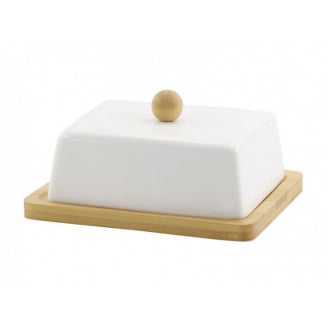 Маслянка фарфорова 15 см на бамбуковій підставці Interos PJ00686