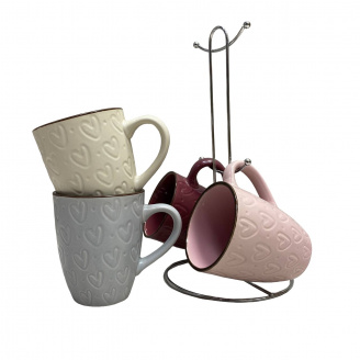 Набір кераміних чашок на металевій стійці Heart 4 шт 350 мл S&T 021-04-09