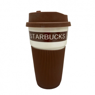 Стакан керамический с силиконовой крышкой 400 мл Starbucks 9703 коричневый с белым