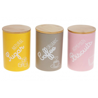 Набор керамических банок BonaDi Organic 3 штуки 650 мл с бамбуковыми крышками 304-940