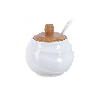 Цукорниця Ceram-Bamboo з ложкою та бамбуковою кришкою BonaDi 300 мл Білий BD-375-311