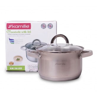 Каструля Kamille 3 л. з нержавіючої сталі з кришкою та порожнистими ручками KM-5618S