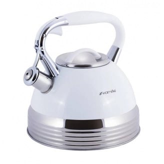 Чайник 2,7 л Kamille із нержавіючої сталі зі свистком та ручкою з покриттям soft-touch білий КМ-0696AN