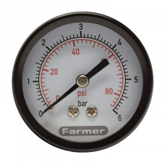 Манометр для давления воды Farmer на 6 бар с задним подключением 1/4" корпус D50 мм. Киев
