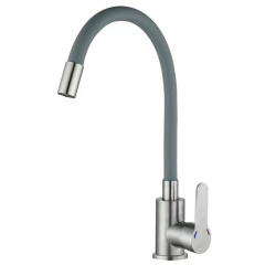 Кухонный смеситель с серым силиконовым изливом Zerix DAX-011 Refl.Gray (нерж. сталь) (ZX4819) Киев