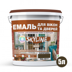 Эмаль акриловая Для Окон и Дверей SkyLine Wood Коричневая RAL 8017 5 л Кропивницький