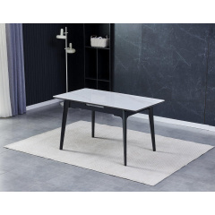 Стіл BERLIN CERAMIC 111(140)*75 білий глянець/чорний каркас Бучач