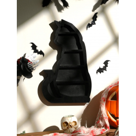 Полка настенная декоративная Кошка, полка деревянная для хранения декора и украшений, черная, 34×20.5см