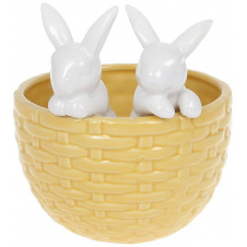 Кашпо декоративное Кролики в корзинке 14х13.5х15.2см Yellow with white DP78901 BonaDi