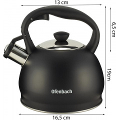 Чайник со свистком 2л черный матовый из нержавеющей стали DP97184 Ofenbach Киев