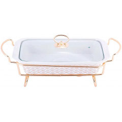 Мармит Food Warmer In Gold керамическая форма 2.5л 36.5см с подогревом Kamille DP37033 Ізмаїл