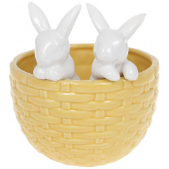 Кашпо декоративное Кролики в корзинке 14х13.5х15.2см Yellow with white DP78901 BonaDi Луцк