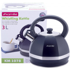 Чайник 3л из нержавеющей стали со свистком черный Kamille DP112959 Токмак
