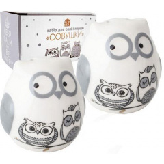 Набор спецовников S&T Be Happy Совушки солонка и перечница ceramic 6х6 см Белый (DP67162) Київ
