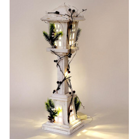 Декоративний ліхтар Зимній будиночок 60см дерев’яний білий з LED-підсвіткою BonaDi DP43189