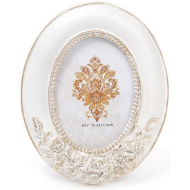 Фоторамка Tudor Троянди для фото 12.5х17.5см білий із золотом овальна Bona DP68317