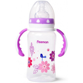 Бутылочка для кормления детская Baby Цветочки 300 мл с ручками Fissman DP43957