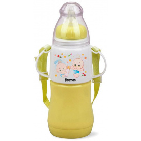 Бутылочка для кормления детская Baby Малыши 230 мл с ремешком желтая Fissman DP43986
