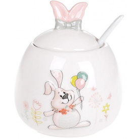 Сахарница ceramic Веселый кролик с шариками с керамической ложкой Bona DP41414