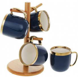 Набор чайный на бамбуковой стойке 4 кружки 320мл Dark Blue Чайная Линия Bona DP118104