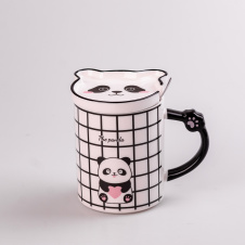 Чашка керамическая The Panda с блюдцем и ложкой TS Kitchen 350 мл клетка (HPCY8369C)