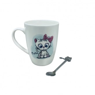 Чашка фарфоровая с ложкой Ardesto Cute AR3040BS 320 мл