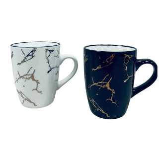 Набір чашок порцелянових BonaDi 905-237/905-238 Marble 2 шт 360 мл Black-White