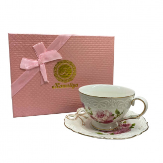 Чашка з блюдцем порцелянова S&T 2335 240 мл Бант