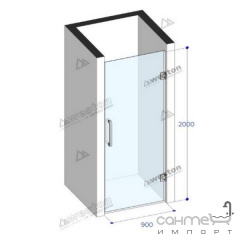 Душевая дверь в нишу Weston 900x2000 матовый черный/стекло матовый графит, ручка рейлинг дв. ст. верт. Київ