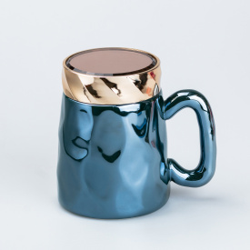 Чашка керамічна TS Kitchen 450 мл у дзеркальній глазурі з кришкою бірюзова (HP7195GR)