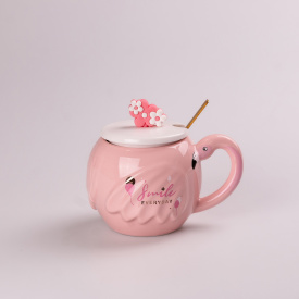 Чашка керамическая Happy Life Smile Фламинго с крышкой и ложкой 500 мл (HPCY8276SM)