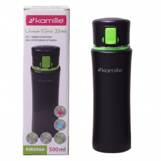 Бутылка из нержавеющей стали для спорта Kamille 500 мл Black/green (KL225307)
