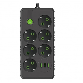 Подовжувач No Brand F17 USB 4 м 6 розеток чорний