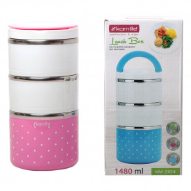 Эргономичный и компактный контейнер из нержавеющей стали и пластика pink 1480мл KL225919 Kamille