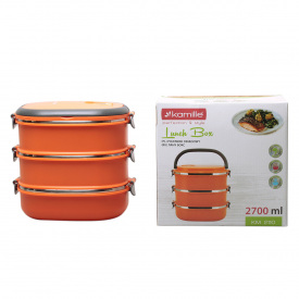 Контейнер для еды orange с тремя отсеками из пластика и нержавеющей стали 2700мл KL225451 Kamille