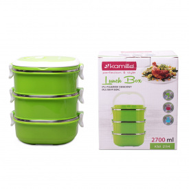 Контейнер для еды с тремя отсеками из пластика и нержавеющей стали 2700мл KL225452 Kamille green