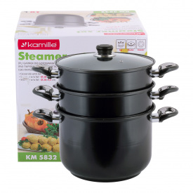 Кухонная трехуровневая пароварка из углеродной стали 10л KL225721 Kamille