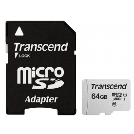 Карта памяти Transcend microSDXC 64GB UHS-I U1 (TS64GUSD300S-A) + SD адаптер (6412860)