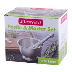 Ступа из нержавеющей стали со стальным пестиком Kamille KM 8840 12,5 х 8,5 х 8 см Хром Киев